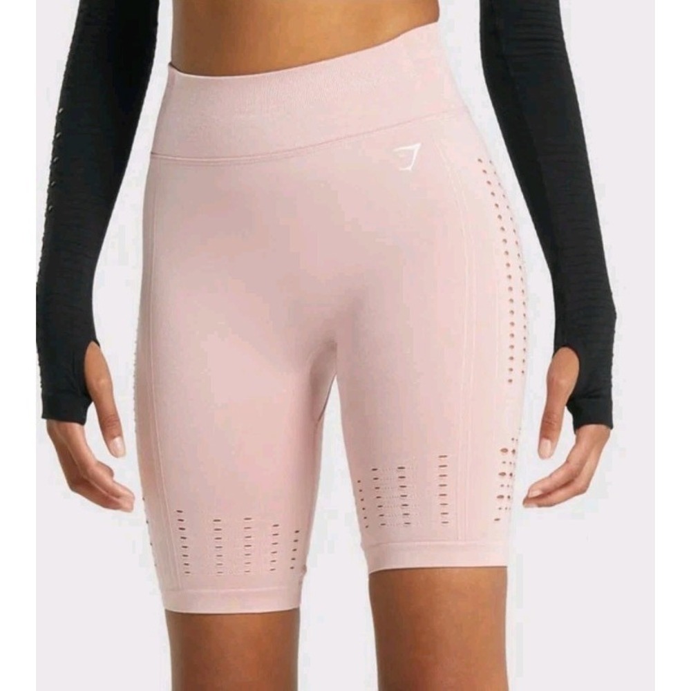 Gymshark Glow Seamless Biker Shorts Womens Medium Light Pink Eyelet Athletic